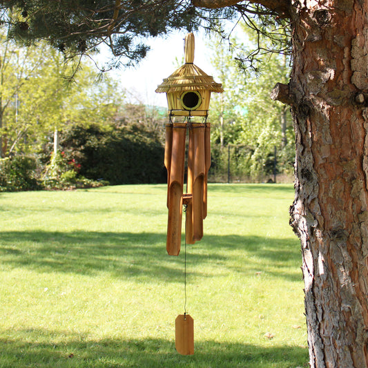 Round Seagrass Bird Box with Chimes