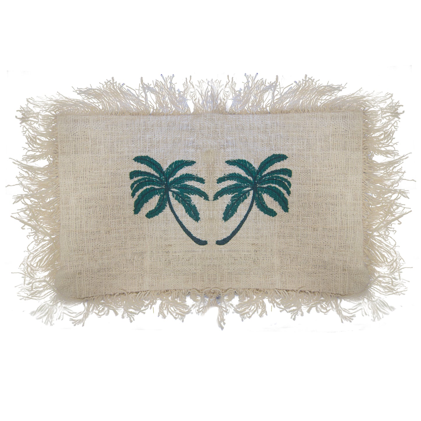 Small Linen Cushion Cover Palm Tree with Fringe 30x50cm