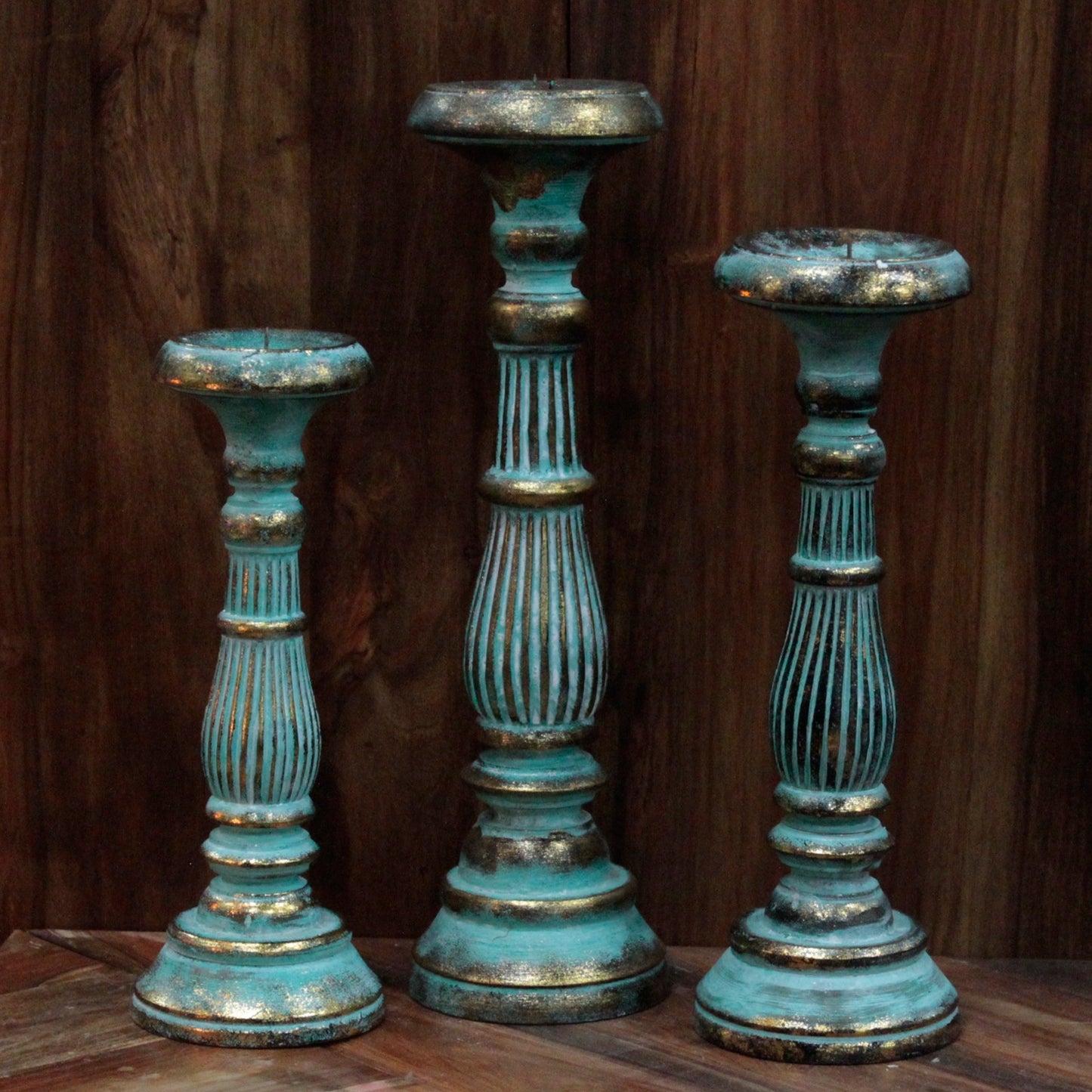 Medium Candle Stand - Turquoise Gold