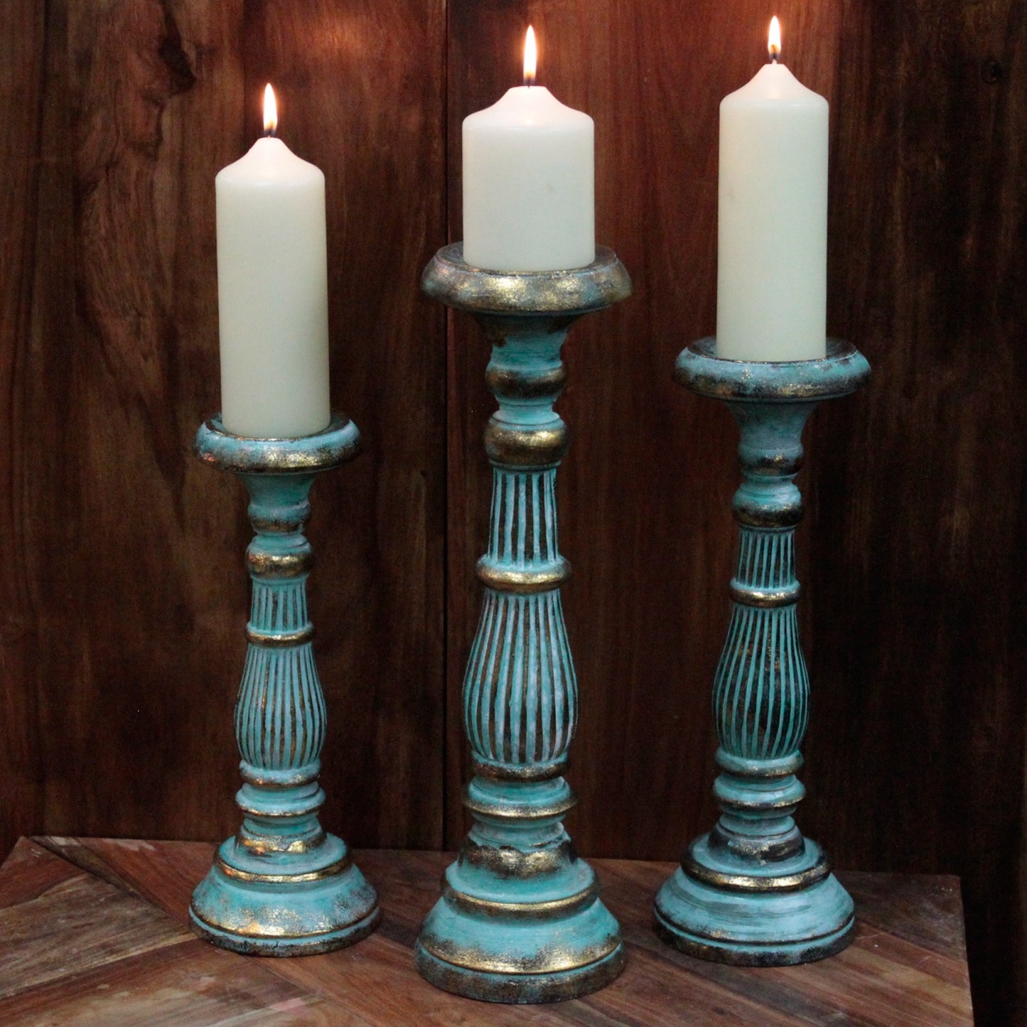 Small Candle Stand - Turquoise Gold