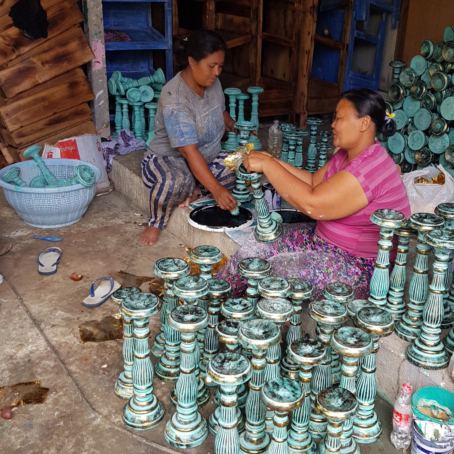 Small Candle Stand - Turquoise Gold