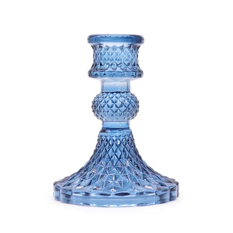 Vintage Glass Taper Candle Holders - Royal Blue