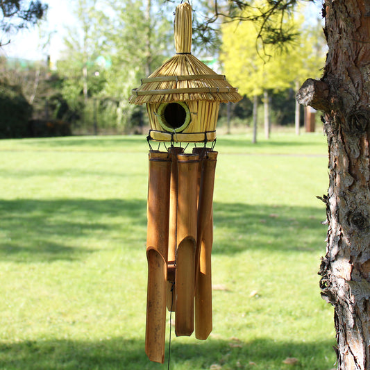 Round Seagrass Bird Box with Chimes