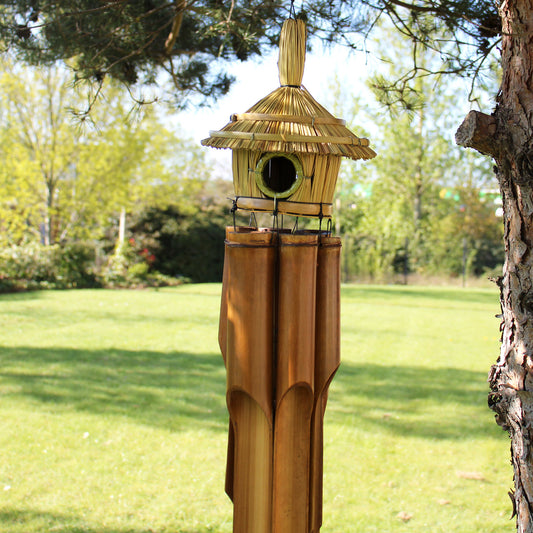 Large Round Seagrass Bird Box with Chimes