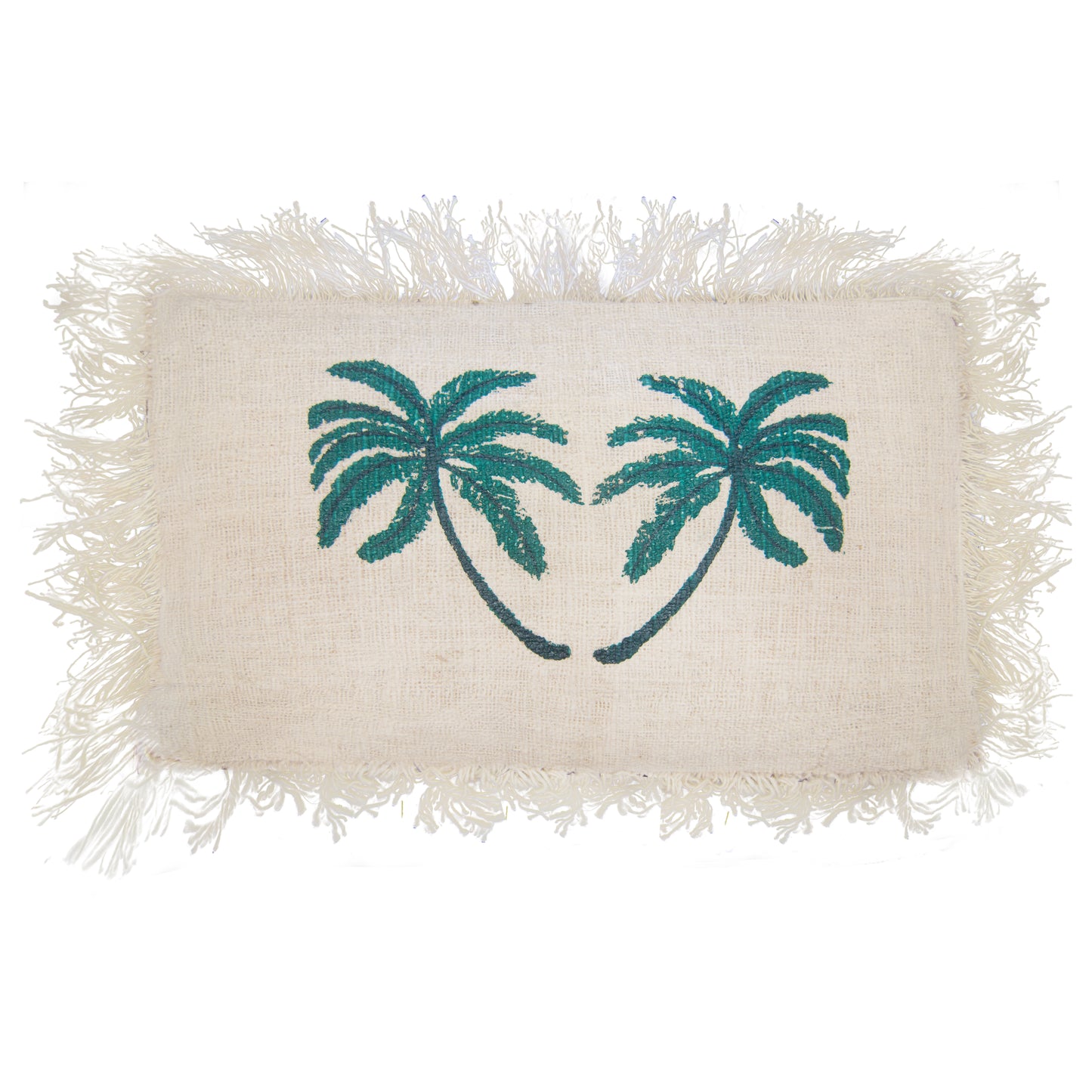 Small Linen Cushion Cover Palm Tree with Fringe 30x50cm