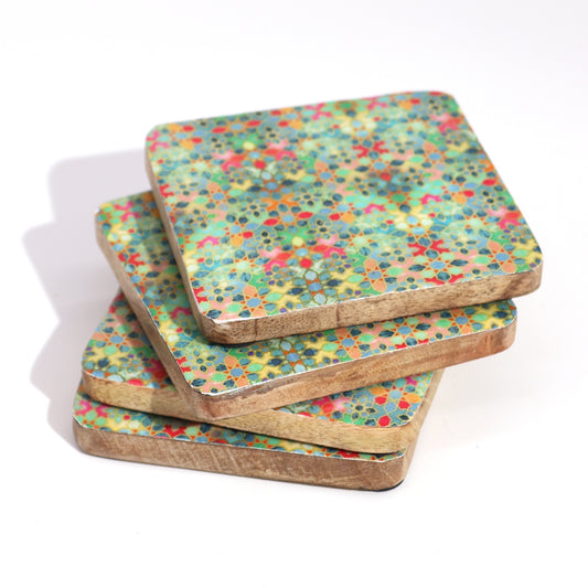 1x Set of 4 Square Coasters - Mediterranean Tile Pattern
